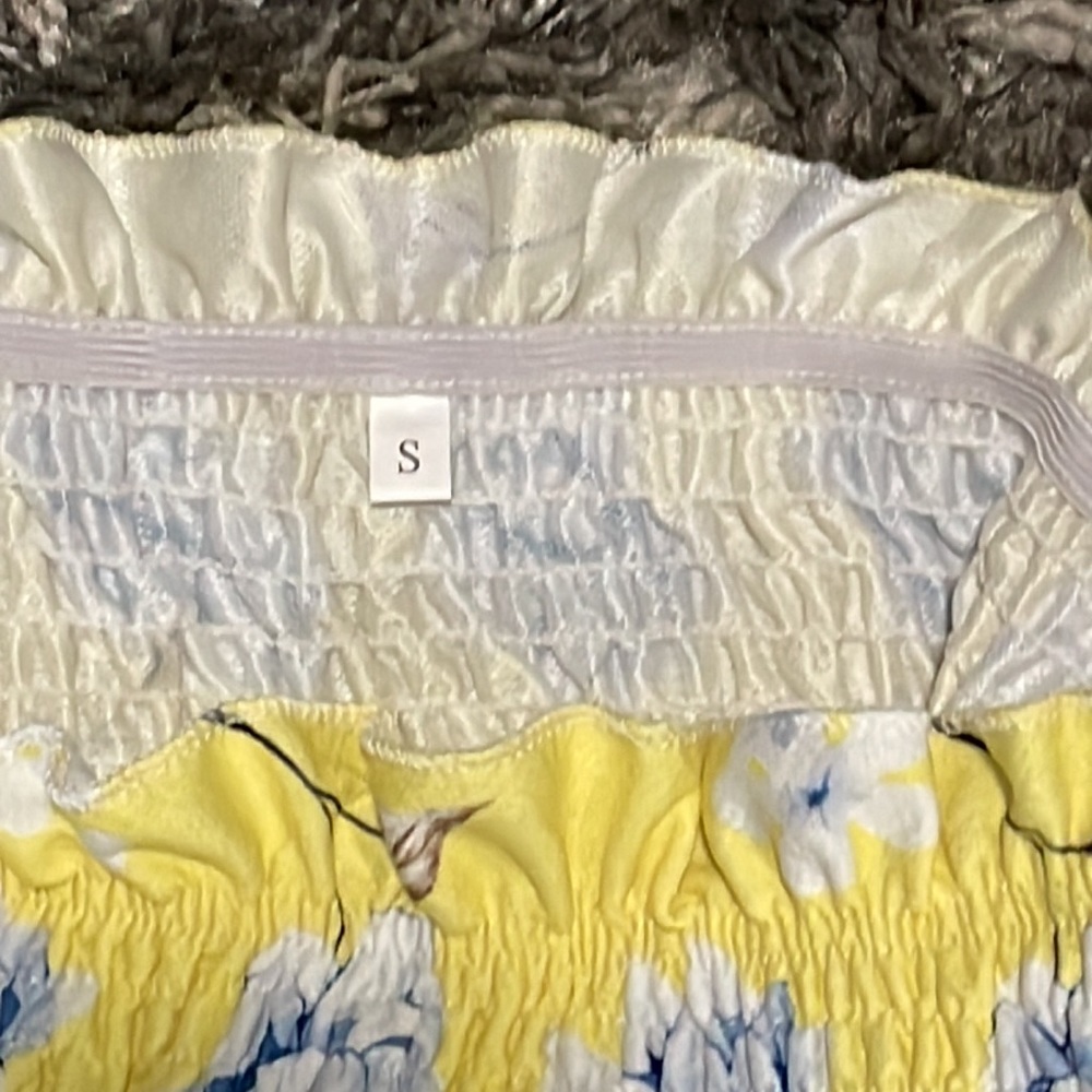 Yellow Floral Strapless Ruffled Dress - Picture 6 of 6